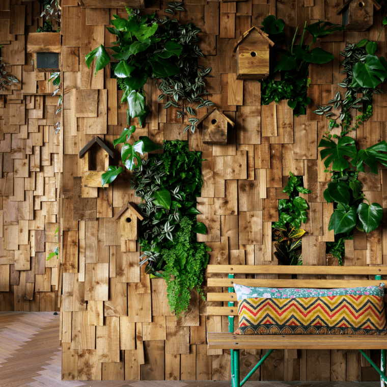 Lobby area at Madera with wood paneling