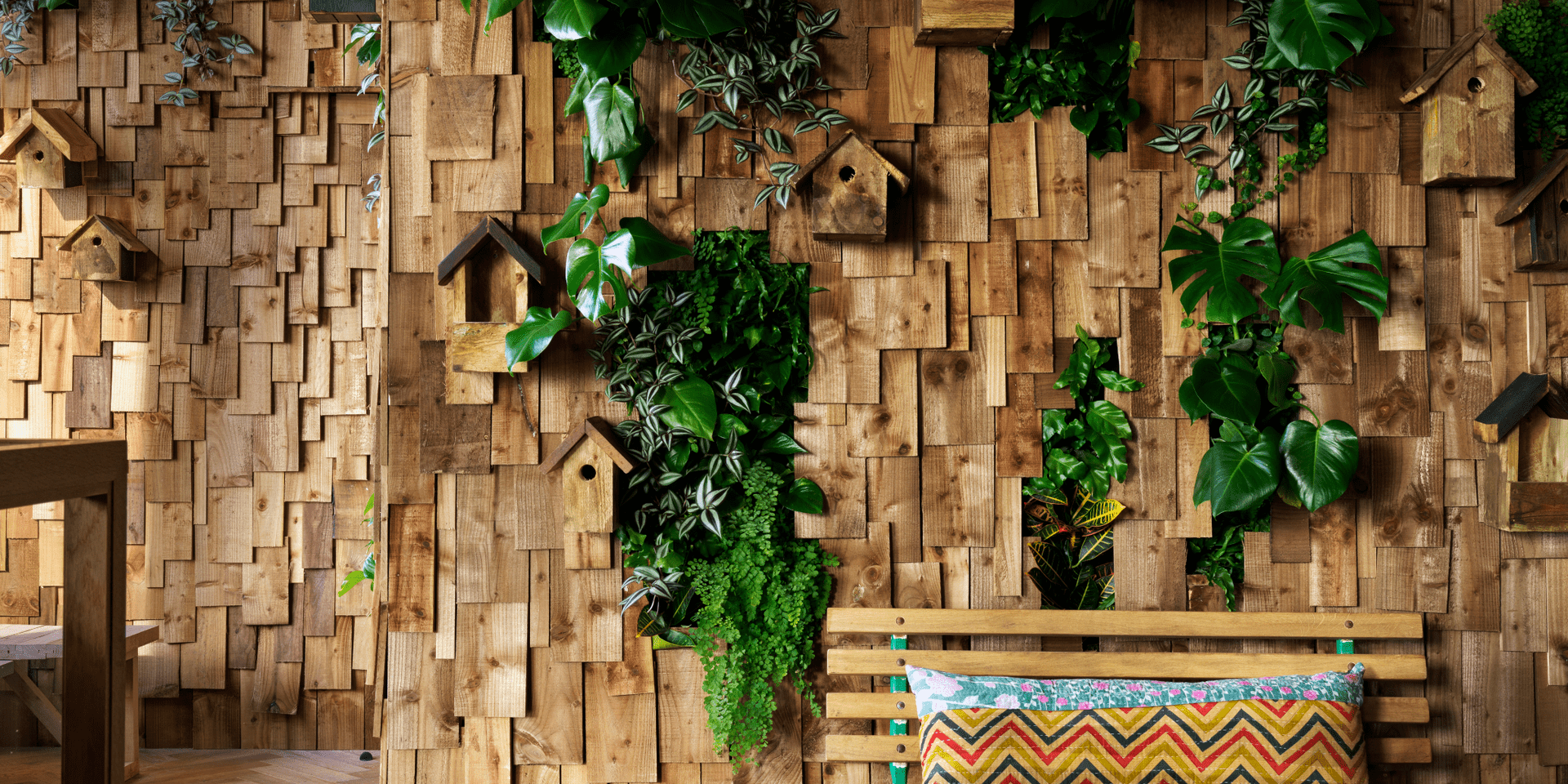 Lobby area at Madera with wood paneling